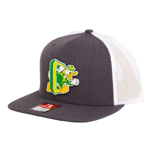 Oregon Ducks Retro 3D Wool Blend Flat Bill Hat- Heather Charcoal/ White