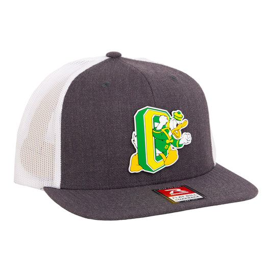 Oregon Ducks Retro 3D Wool Blend Flat Bill Hat- Heather Charcoal/ White