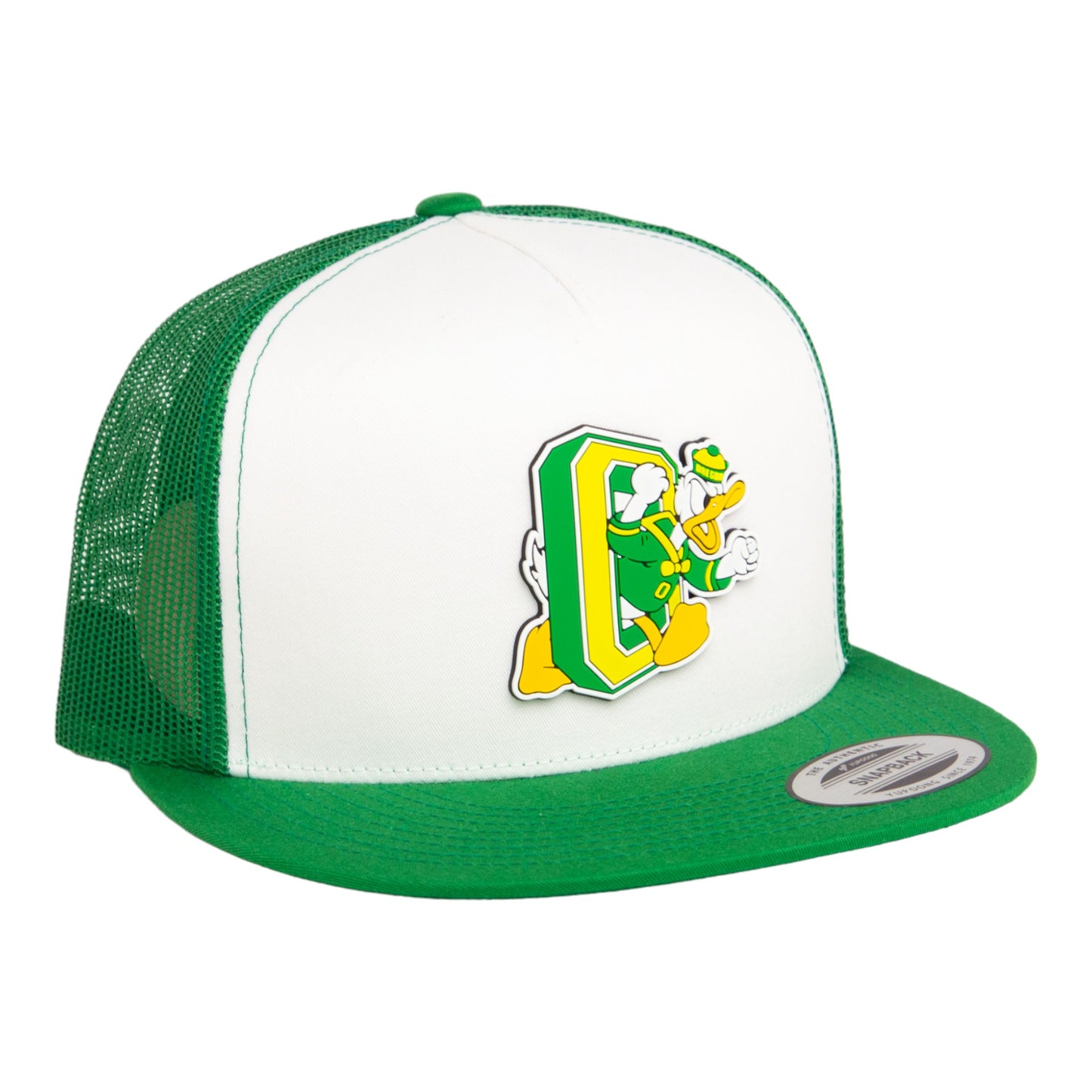 Oregon Ducks Retro 3D YP Snapback Flat Bill Trucker Hat- White/ Kelly Green