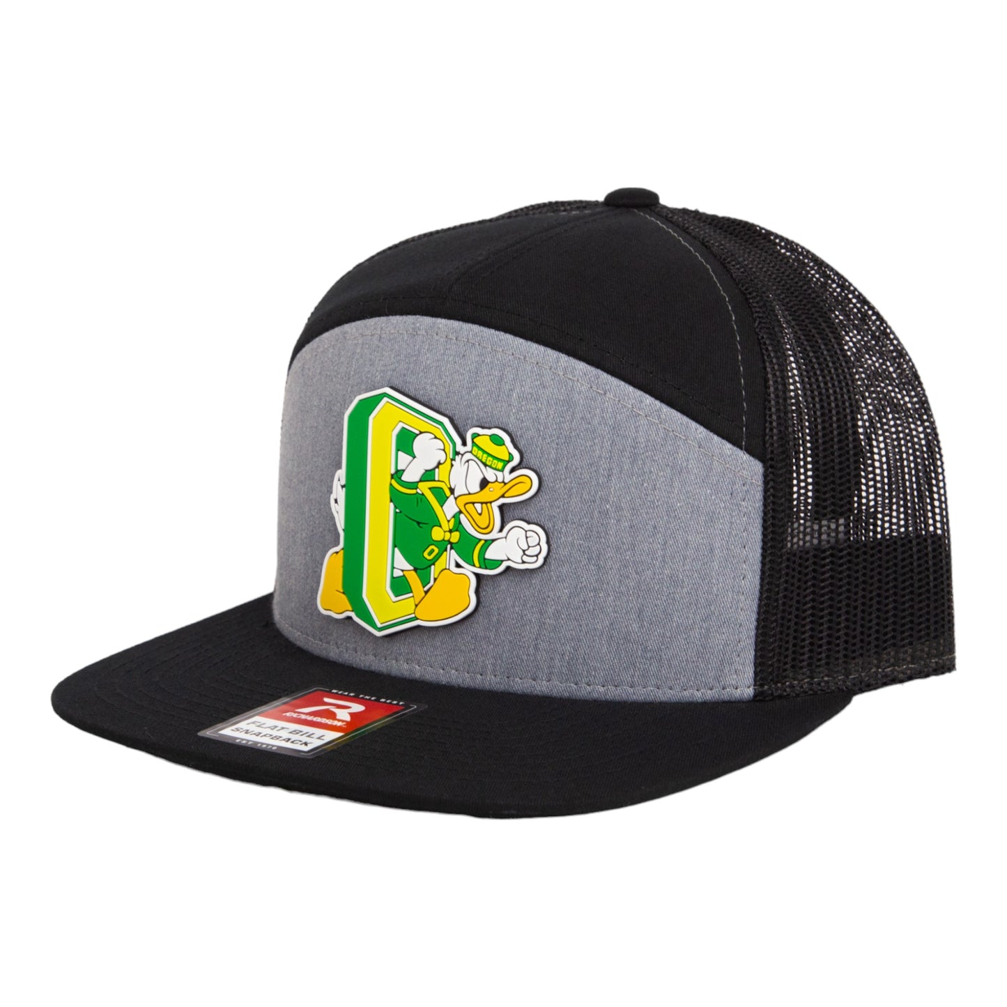 Oregon Ducks Retro 3D Snapback Seven-Panel Flat Bill Trucker Hat- Heather Grey/ Black