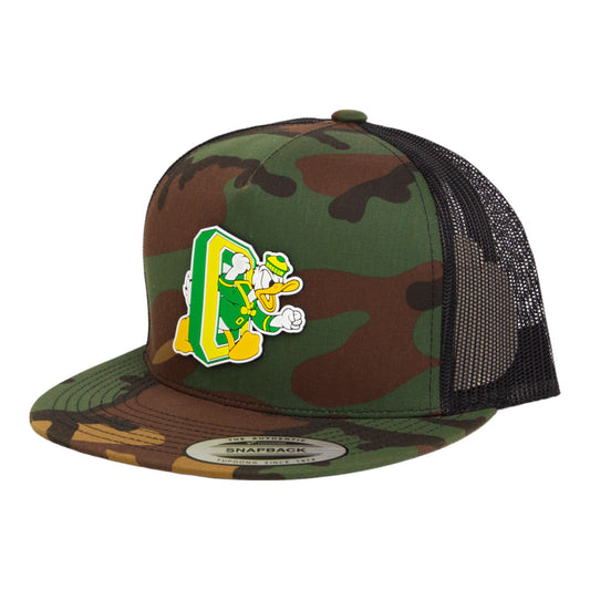 Oregon Ducks Retro 3D YP Snapback Flat Bill Trucker Hat- Army Camo/ Black