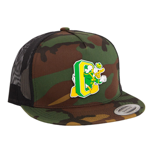 Oregon Ducks Retro 3D YP Snapback Flat Bill Trucker Hat- Army Camo/ Black