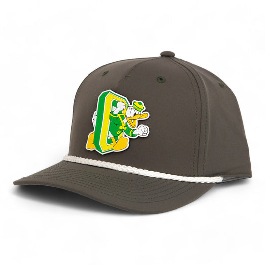 Oregon Ducks Retro 3D Five Panel Classic Rope Hat- Dark Olive Green/ White