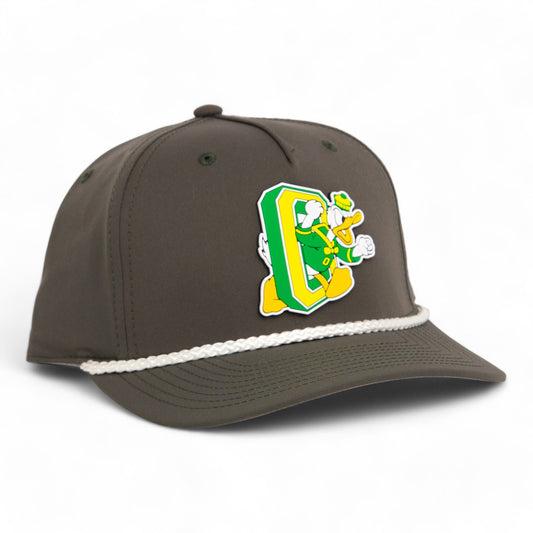 Oregon Ducks Retro 3D Five Panel Classic Rope Hat- Dark Olive Green/ White