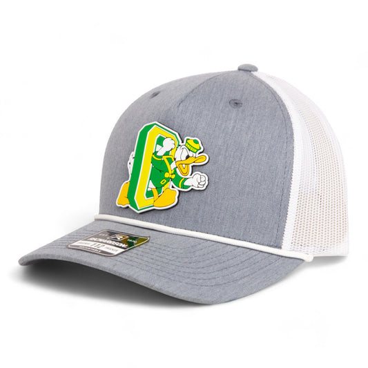 Oregon Ducks Retro 3D Snapback Trucker Rope Hat- Heather Grey/ White