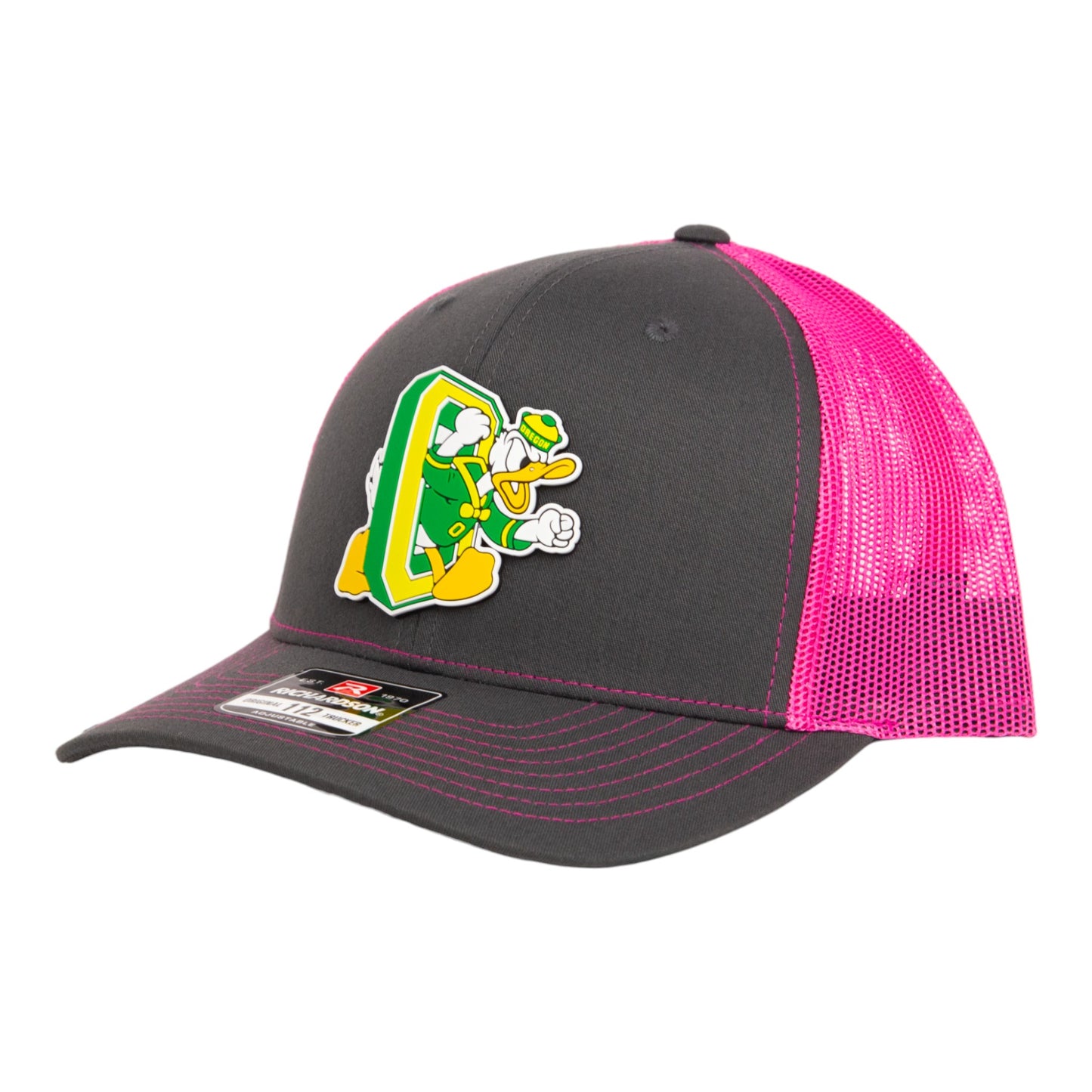 Oregon Ducks Retro 3D Snapback Trucker Hat- Charcoal/ Hot Pink