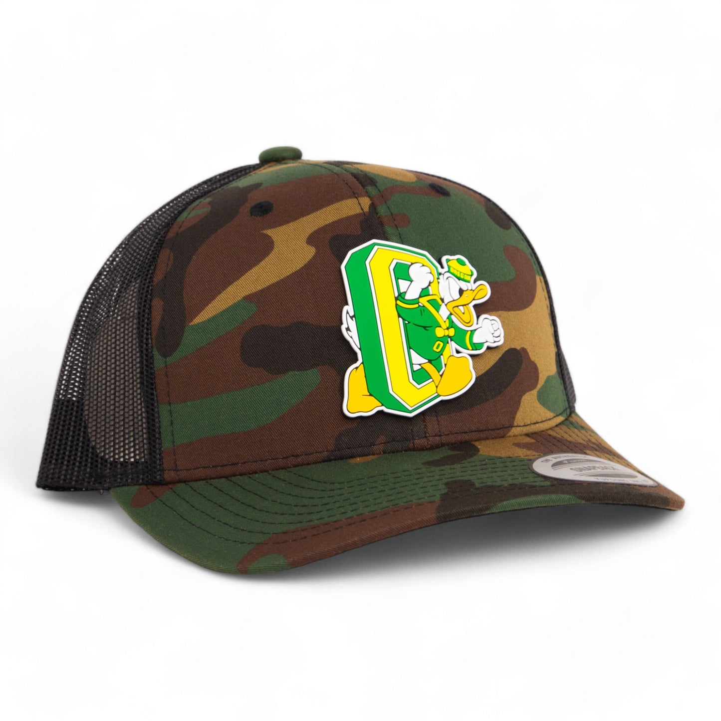 Oregon Ducks Retro 3D YP Snapback Trucker Hat- Army Camo/ Black