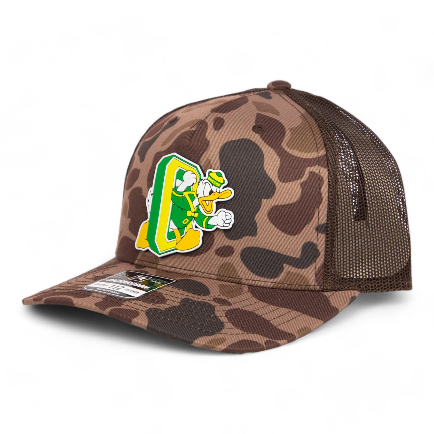 Oregon Ducks Retro 3D Snapback Trucker Hat- Bark Duck Camo/ Brown