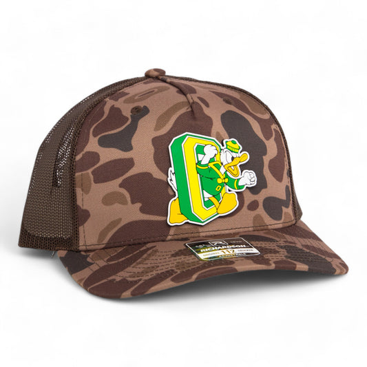 Oregon Ducks Retro 3D Snapback Trucker Hat- Bark Duck Camo/ Brown