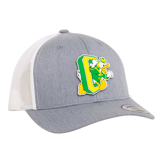 Oregon Ducks Retro 3D YP Snapback Trucker Hat- Heather Grey/ White