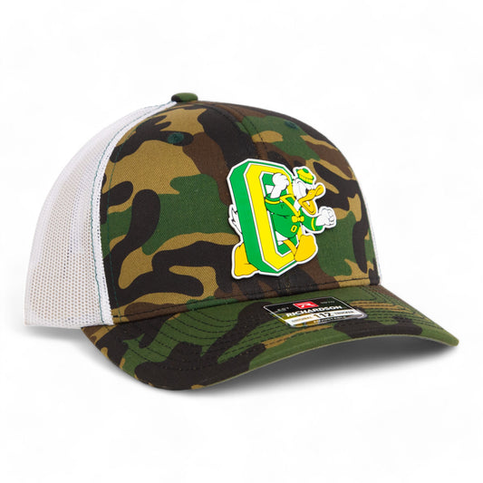 Oregon Ducks Retro 3D Snapback Trucker Hat- Army Camo/ White