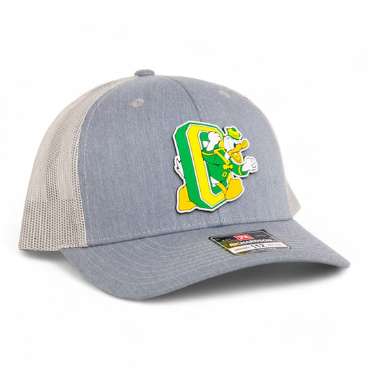 Oregon Ducks Retro 3D Snapback Trucker Hat- Heather Grey/ Light Grey