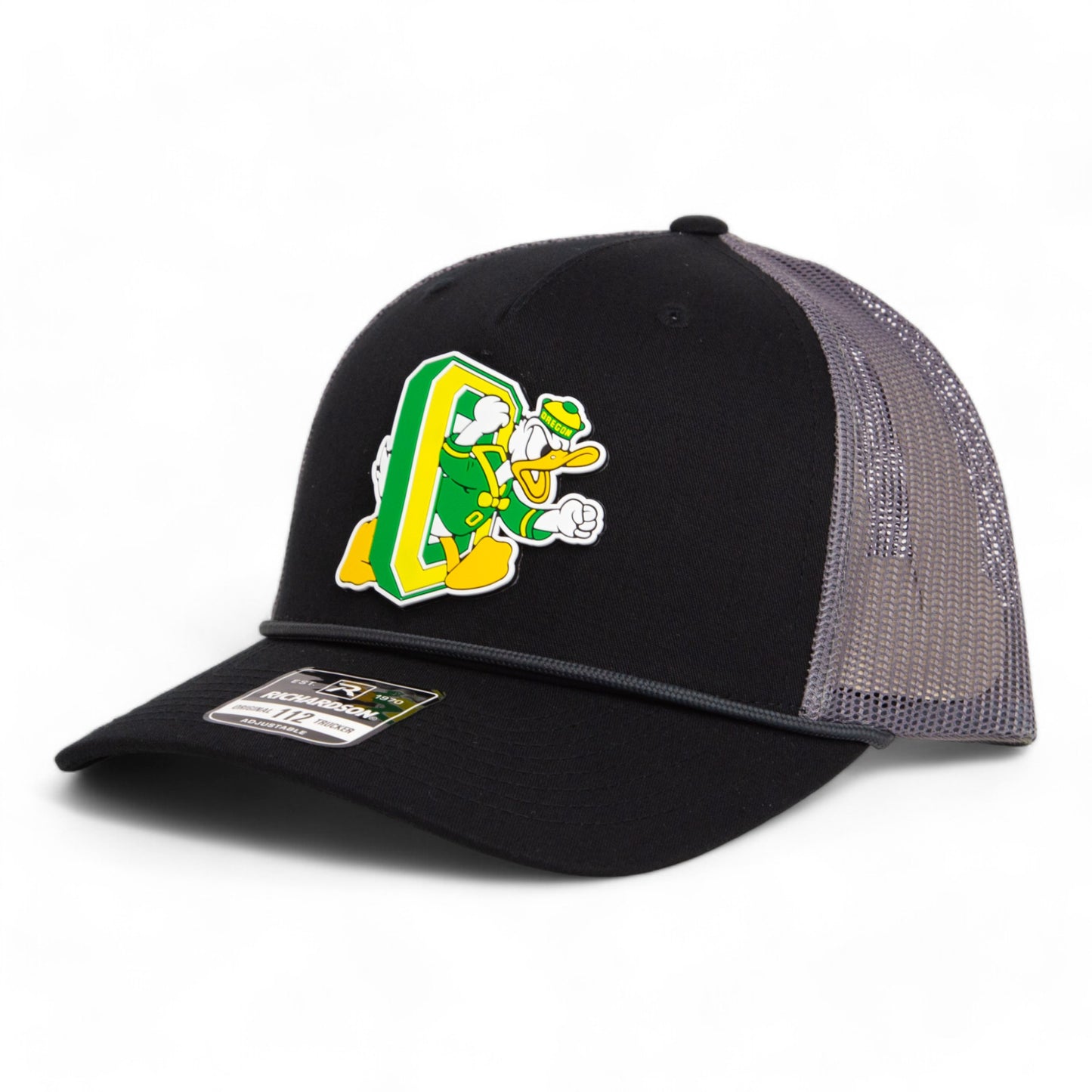 Oregon Ducks Retro 3D Snapback Trucker Rope Hat- Black/ Charcoal