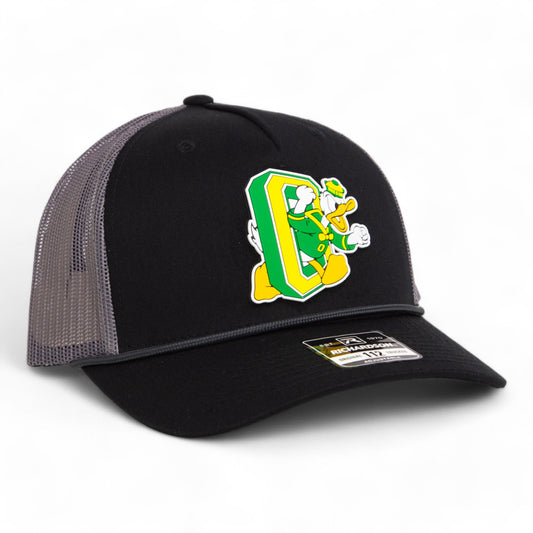 Oregon Ducks Retro 3D Snapback Trucker Rope Hat- Black/ Charcoal