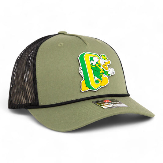 Oregon Ducks Retro 3D Snapback Trucker Rope Hat- Loden/ Black