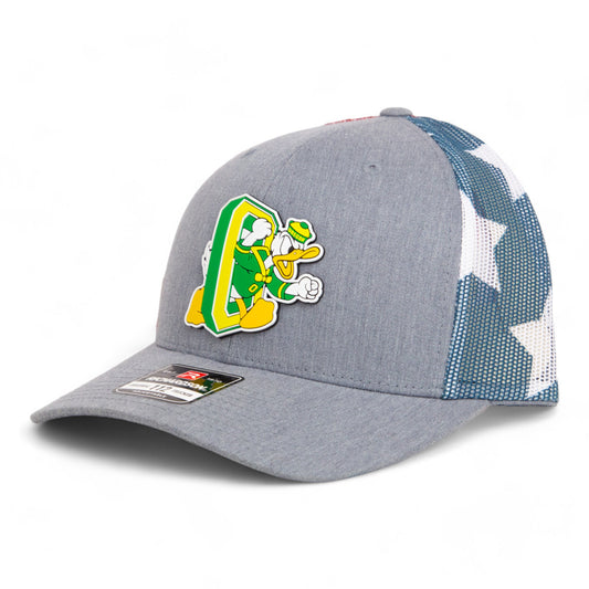 Oregon Ducks Retro 3D Snapback Trucker Hat- Heather Grey/ Stars & Stripes