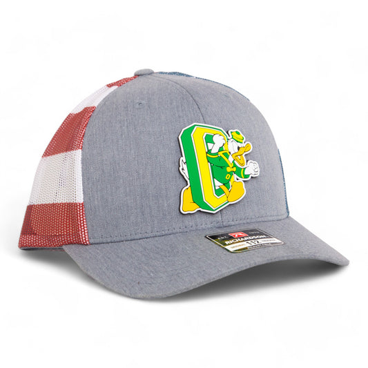 Oregon Ducks Retro 3D Snapback Trucker Hat- Heather Grey/ Stars & Stripes