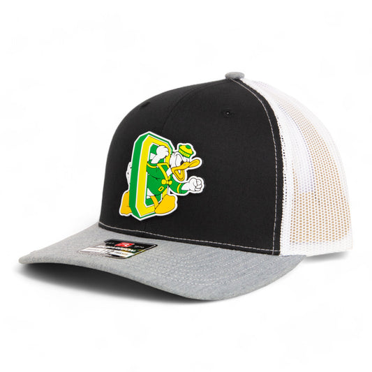 Oregon Ducks Retro 3D Snapback Trucker Hat- Black/ White/ Heather Grey