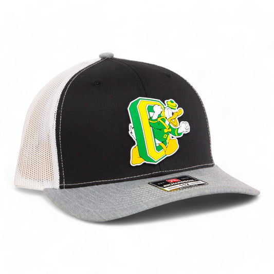 Oregon Ducks Retro 3D Snapback Trucker Hat- Black/ White/ Heather Grey