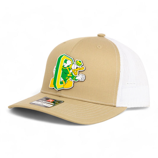 Oregon Ducks Retro 3D Snapback Trucker Hat- Tan/ White