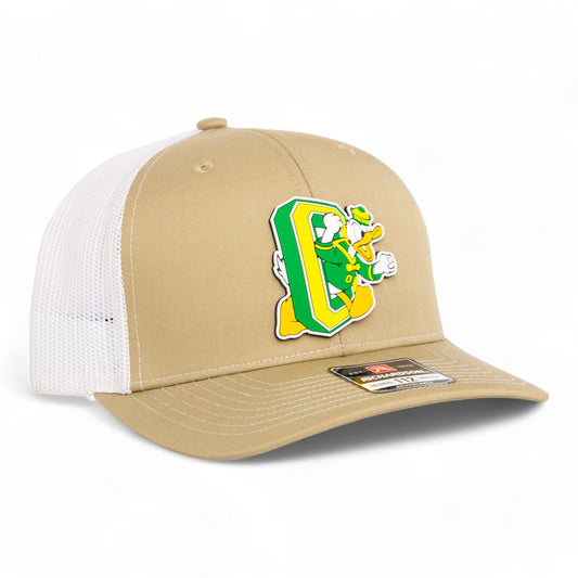 Oregon Ducks Retro 3D Snapback Trucker Hat- Tan/ White