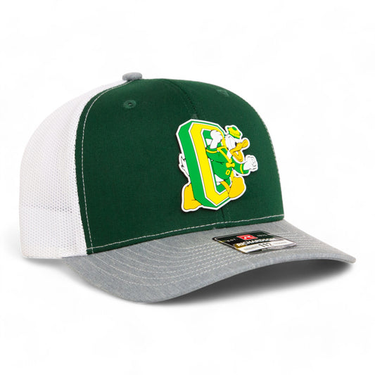 Oregon Ducks Retro 3D Snapback Trucker Hat- Dark Green/ White/ Heather Grey