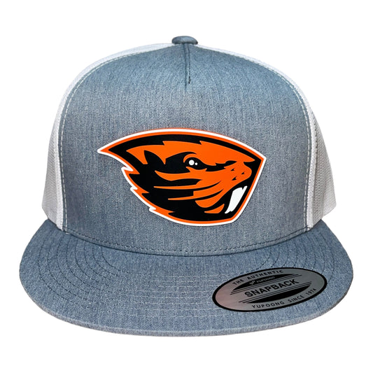Oregon State Beavers 3D YP Snapback Flat Bill Trucker Hat- Heather Grey/ White