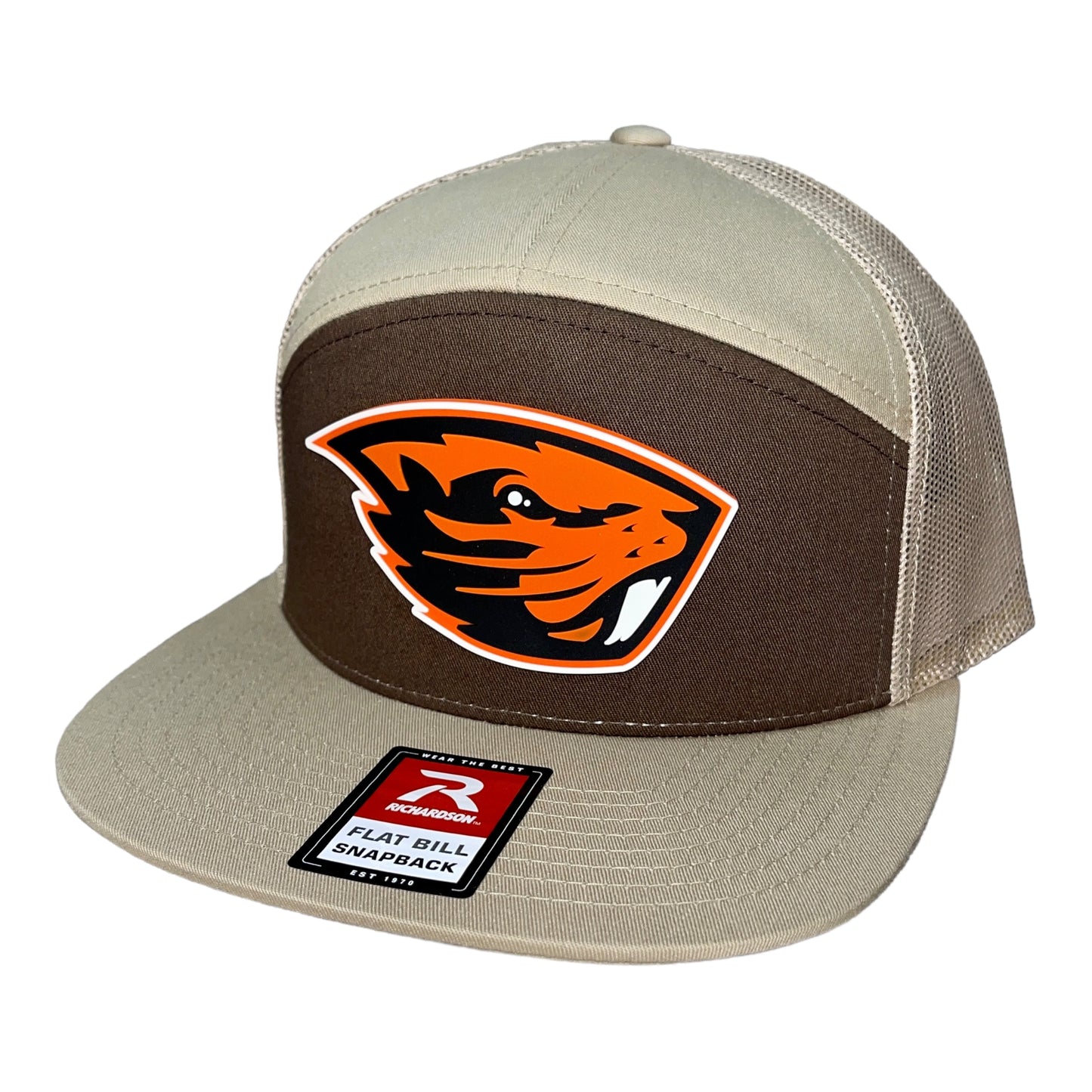 Oregon State Beavers 3D Snapback Seven-Panel Flat Bill Trucker Hat- Brown/ Tan