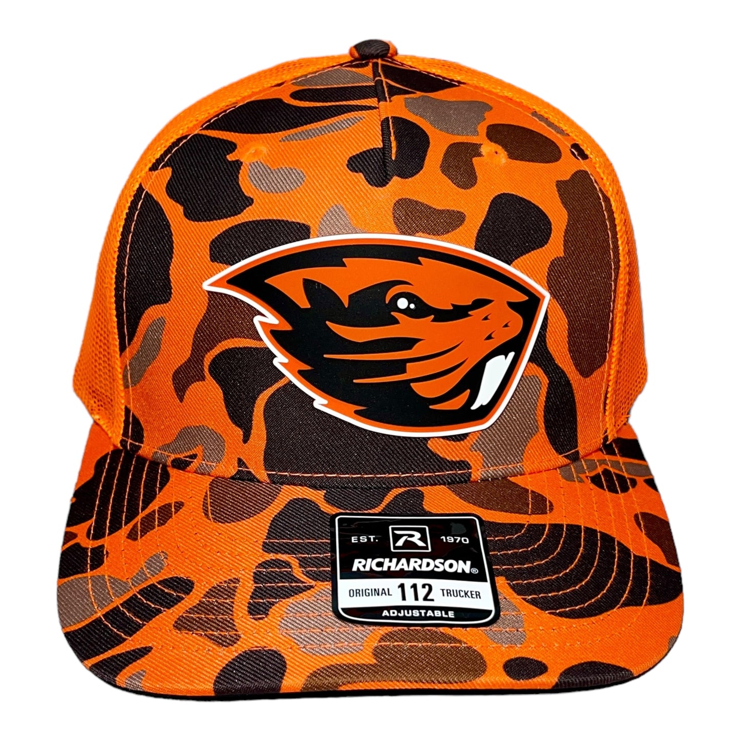 Oregon State Beavers 3D Snapback Trucker Hat- Blaze Duck Camo/ Blaze