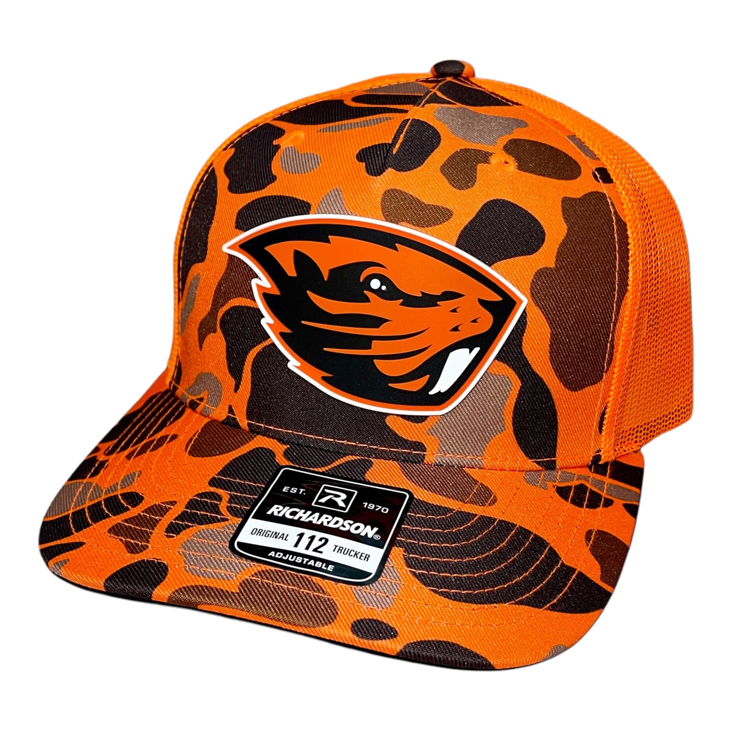 Oregon State Beavers 3D Snapback Trucker Hat- Blaze Duck Camo/ Blaze