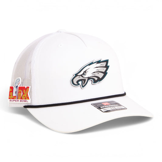 Philadelphia Eagles Super Bowl LIX 3D Snapback Trucker Rope Hat- White/ Black