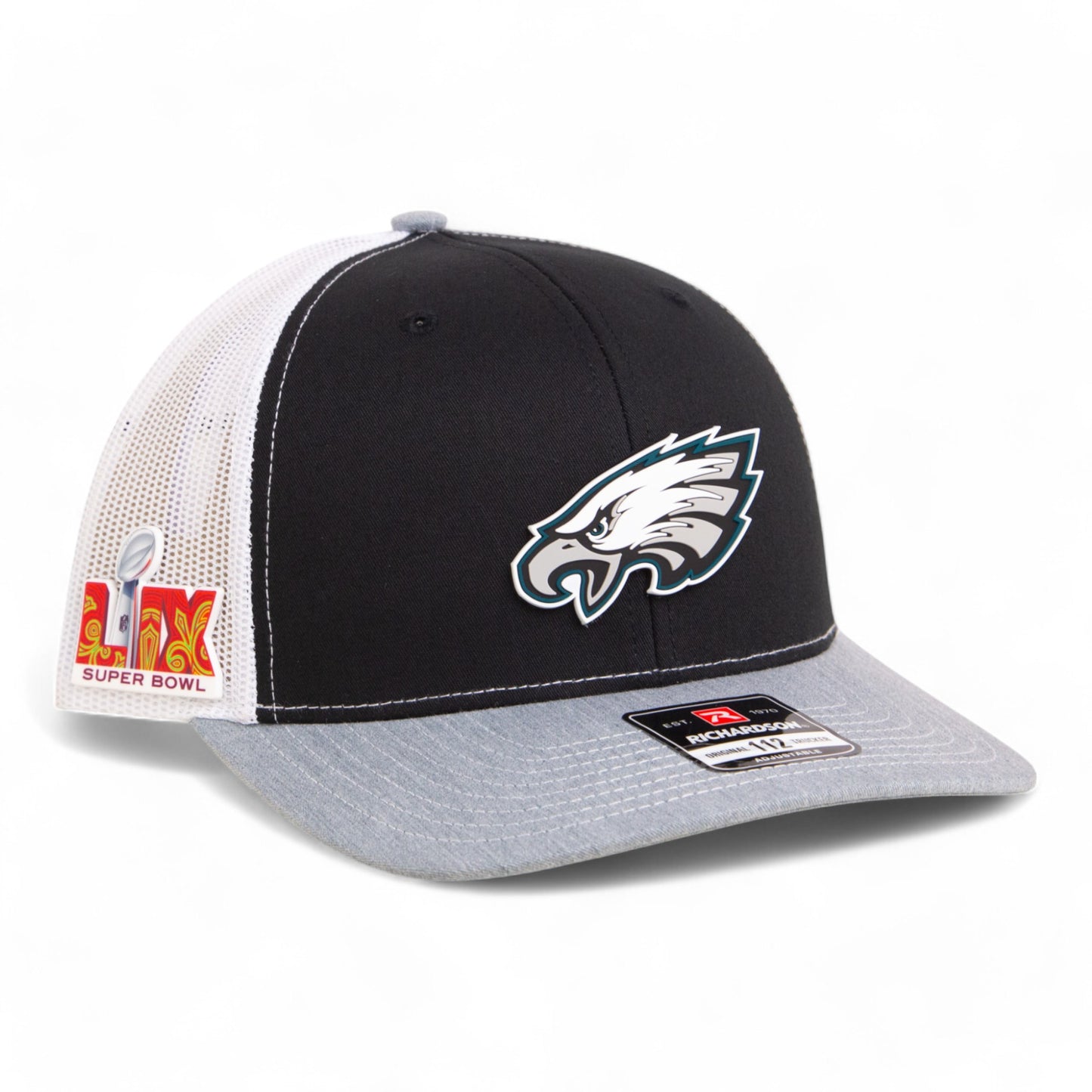 Philadelphia Eagles Super Bowl LIX 3D Snapback Trucker Hat- Black/ White/ Heather Grey