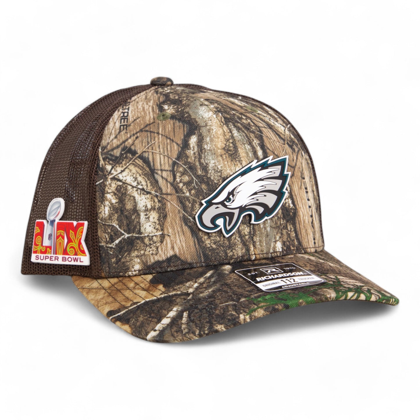 Philadelphia Eagles Super Bowl LIX 3D Snapback Trucker Hat- Realtree Edge/ Brown