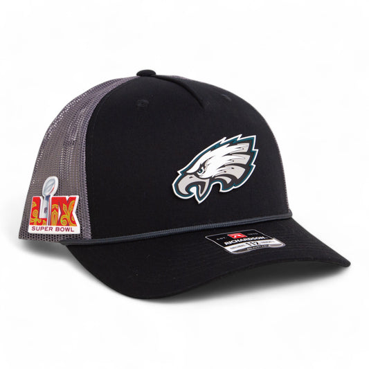 Philadelphia Eagles Super Bowl LIX 3D Snapback Trucker Rope Hat- Black/ Charcoal