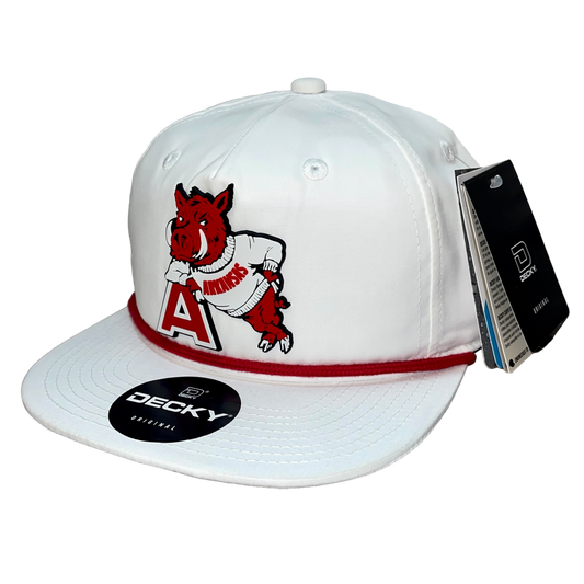 Arkansas Razorbacks- Leaning A 3D Classic Rope Hat- White/ Red - Ten Gallon Hat Co.