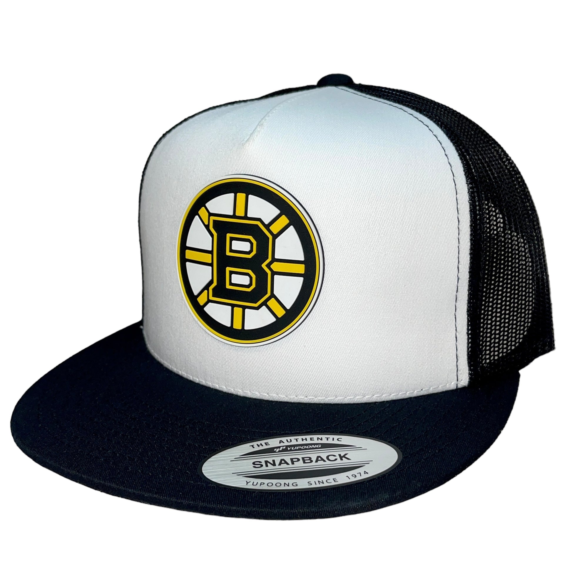 Boston Bruins 3D YP Snapback Flat Bill Trucker Hat- White/ Black - Ten Gallon Hat Co.