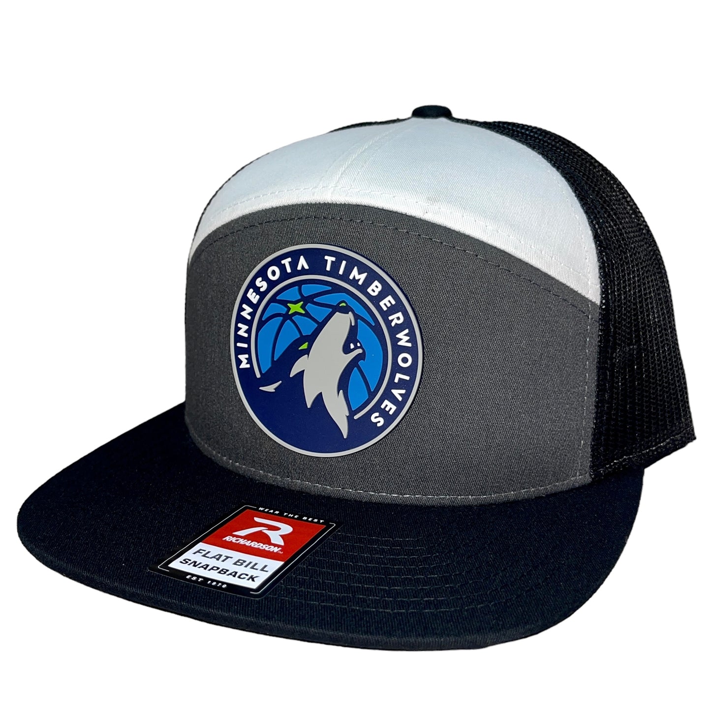 Minnesota Timberwolves 3D Snapback Seven-Panel Flat Bill Trucker Hat- Charcoal/ White/ Black - Ten Gallon Hat Co.