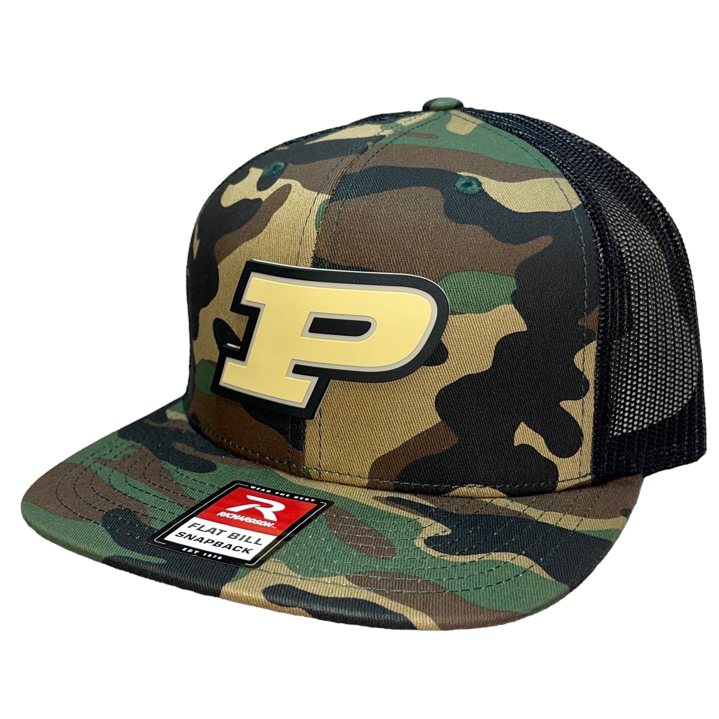 Purdue Boilermakers 3D Wool Blend Flat Bill Hat- Army Camo/ Black - Ten Gallon Hat Co.