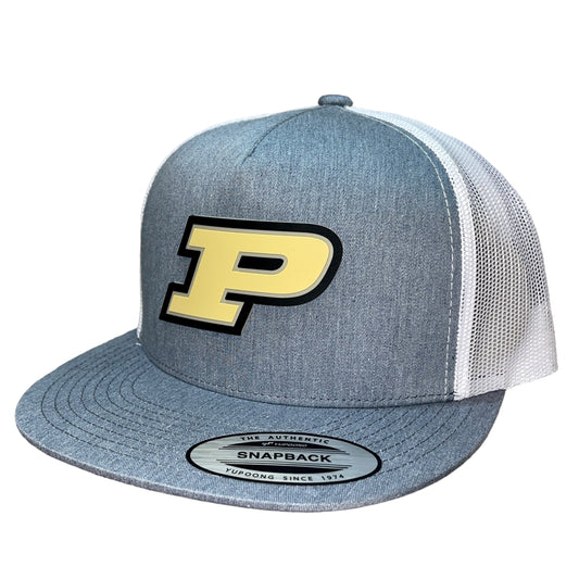 Purdue Boilermakers 3D YP Snapback Flat Bill Trucker Hat- Heather Grey/ White - Ten Gallon Hat Co.