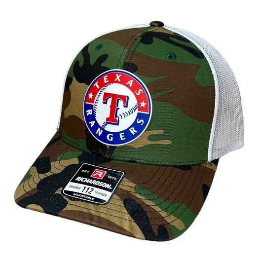 Texas Rangers 3D Snapback Trucker Hat- Army Camo/ White