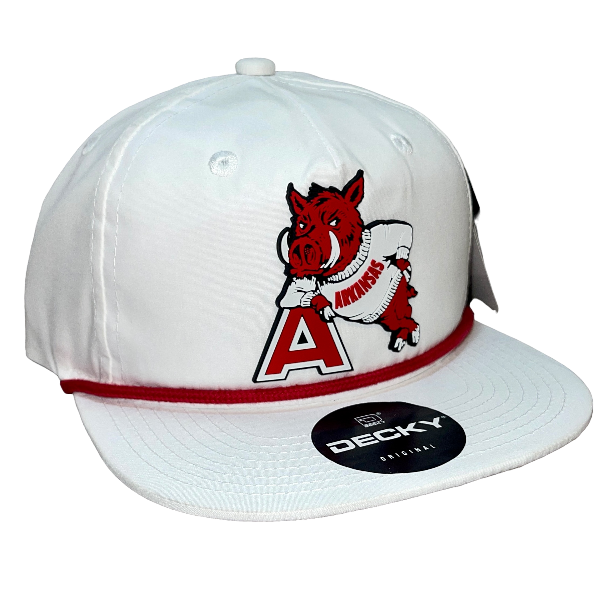 Arkansas Razorbacks- Leaning A 3D Classic Rope Hat- White/ Red - Ten Gallon Hat Co.