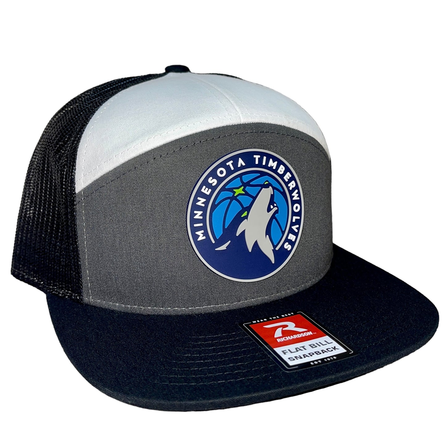 Minnesota Timberwolves 3D Snapback Seven-Panel Flat Bill Trucker Hat- Charcoal/ White/ Black - Ten Gallon Hat Co.