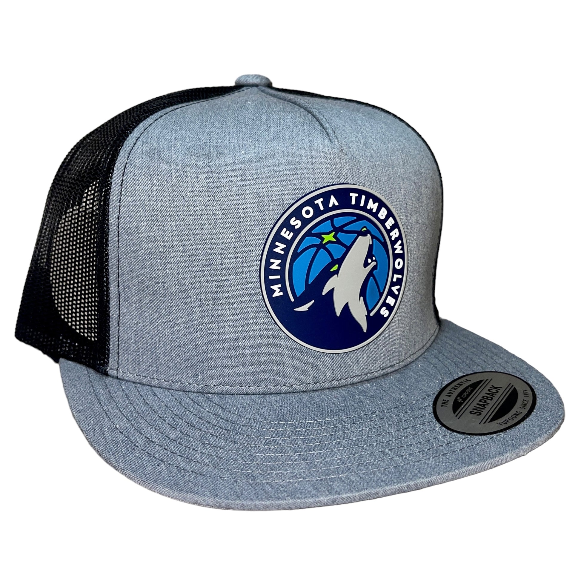 Minnesota Timberwolves 3D YP Snapback Flat Bill Trucker Hat- Heather Grey/ Black - Ten Gallon Hat Co.