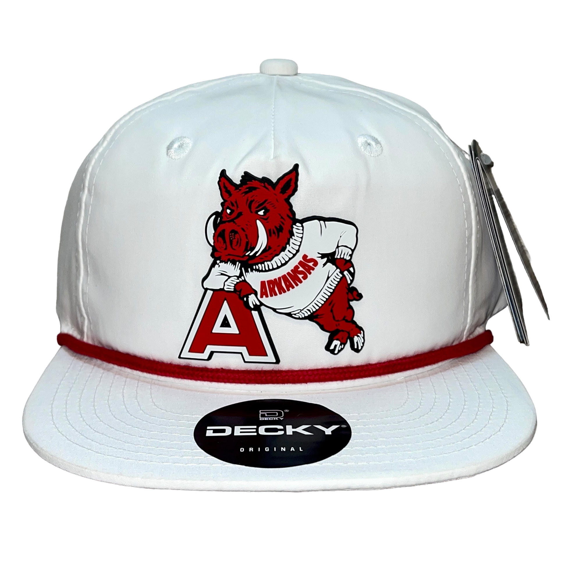 Arkansas Razorbacks- Leaning A 3D Classic Rope Hat- White/ Red - Ten Gallon Hat Co.