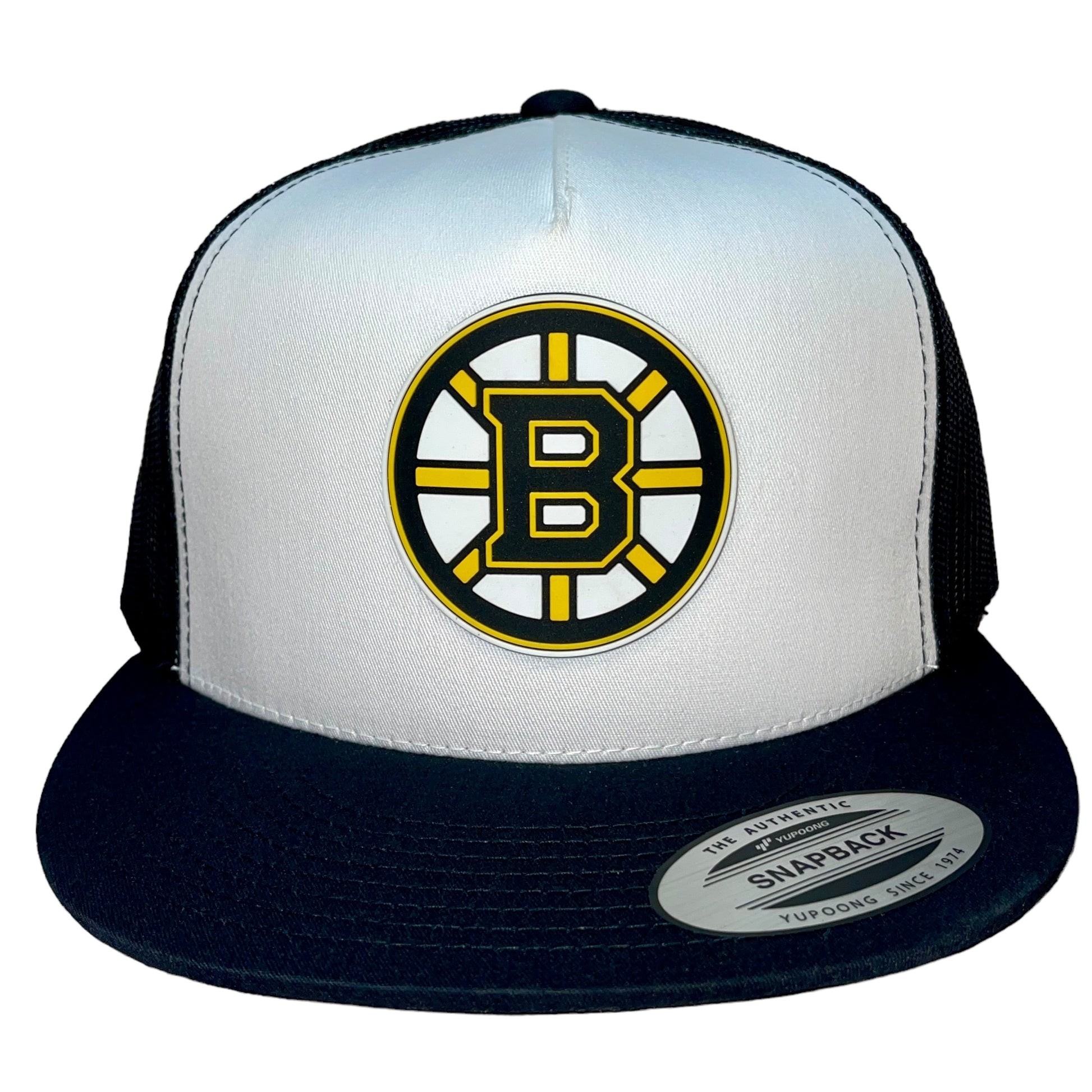 Boston Bruins 3D YP Snapback Flat Bill Trucker Hat- White/ Black - Ten Gallon Hat Co.