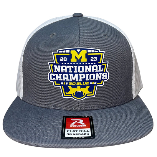Michigan College Football Playoff 2023 National Champions Wool Blend Flat Bill Hat- Charcoal/ White - Ten Gallon Hat Co.