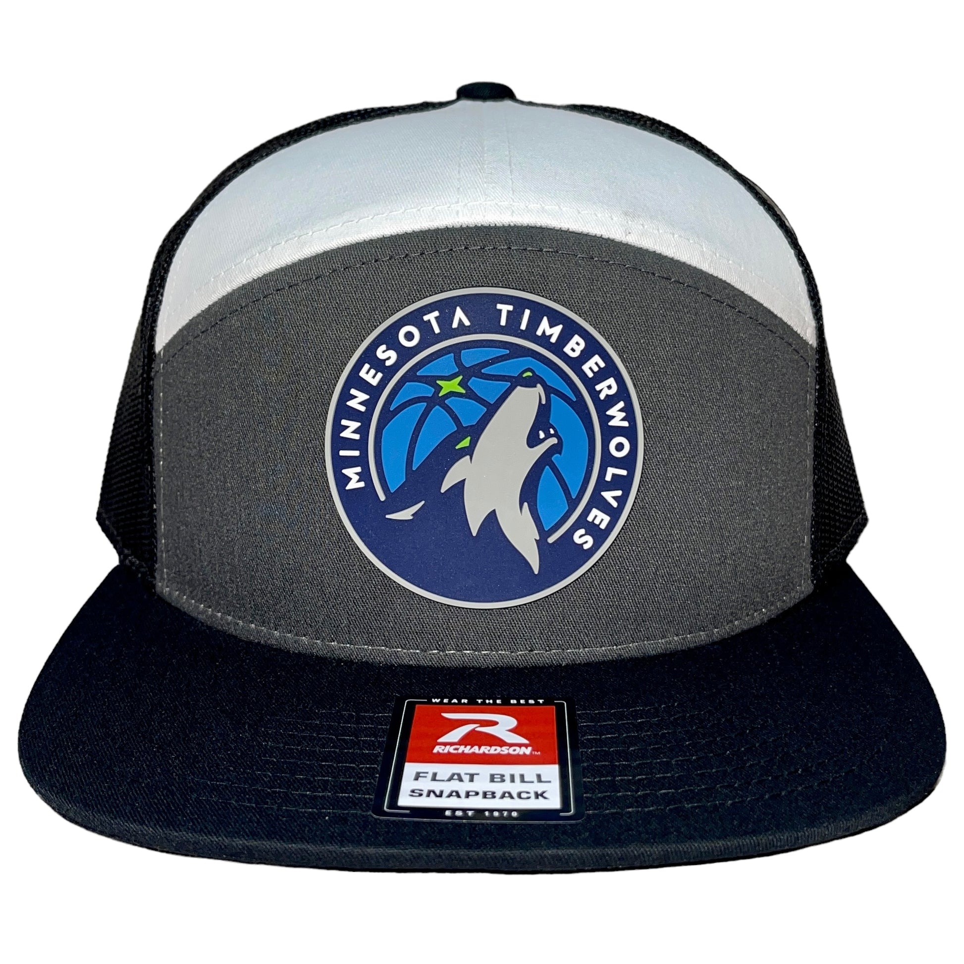 Minnesota Timberwolves 3D Snapback Seven-Panel Flat Bill Trucker Hat- Charcoal/ White/ Black - Ten Gallon Hat Co.