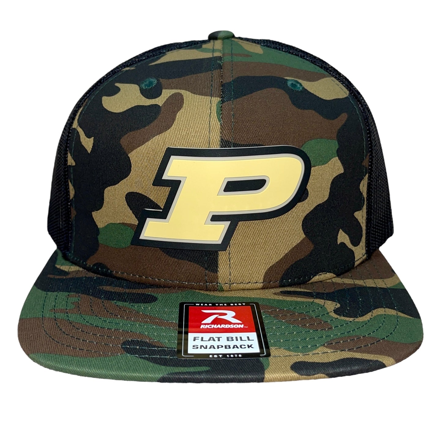 Purdue Boilermakers 3D Wool Blend Flat Bill Hat- Army Camo/ Black - Ten Gallon Hat Co.