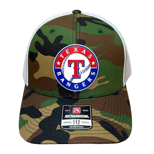 Texas Rangers 3D Snapback Trucker Hat- Army Camo/ White