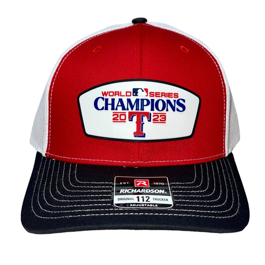 Texas Rangers 2023 World Series Champions 3D Snapback Trucker Hat- Red/ White/ Black